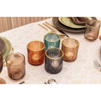 Glazen kandelaar set 4-kleuren gouden rand 8cm