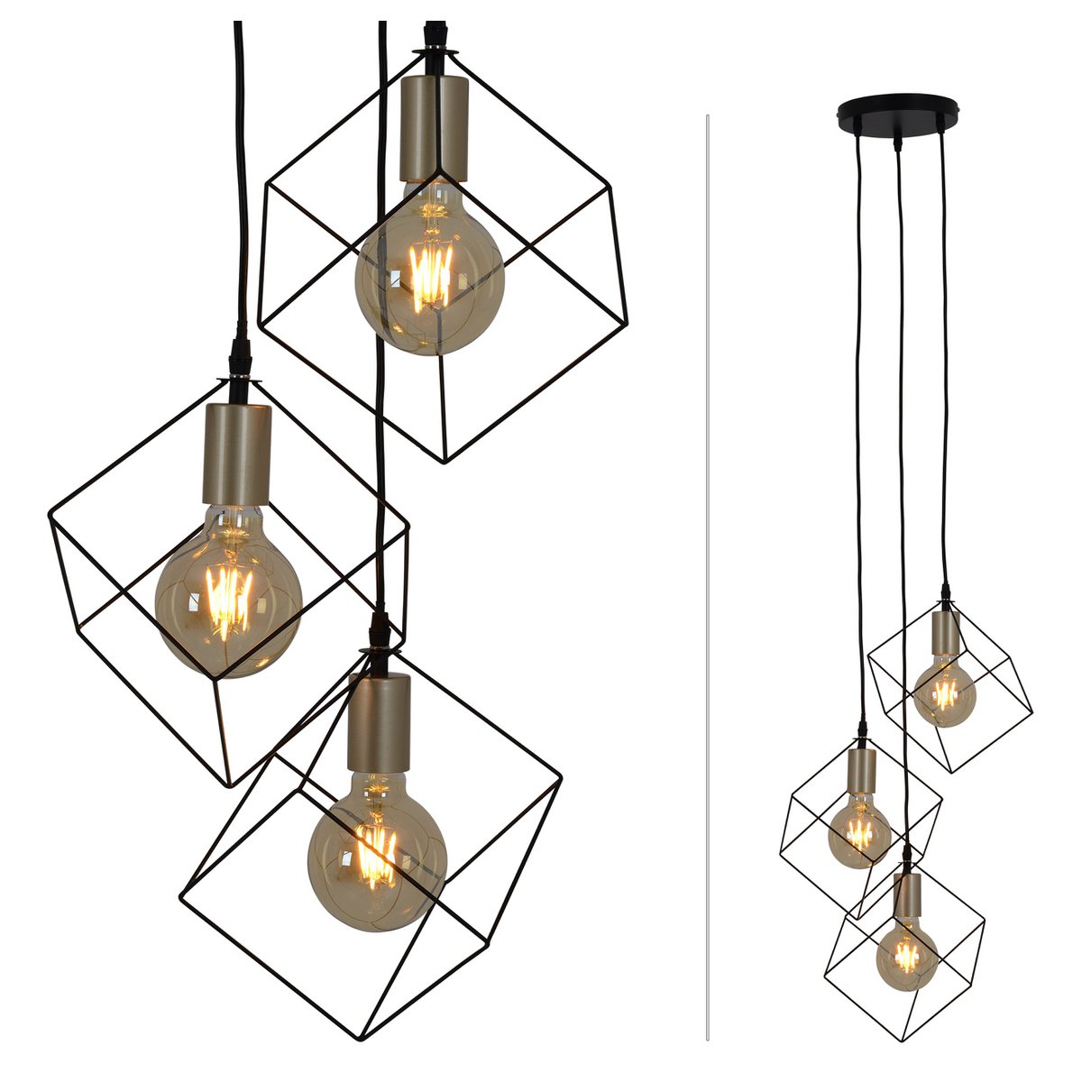 Canto Hanglamp 3-Vlammig Zwart Goud E27 39cm