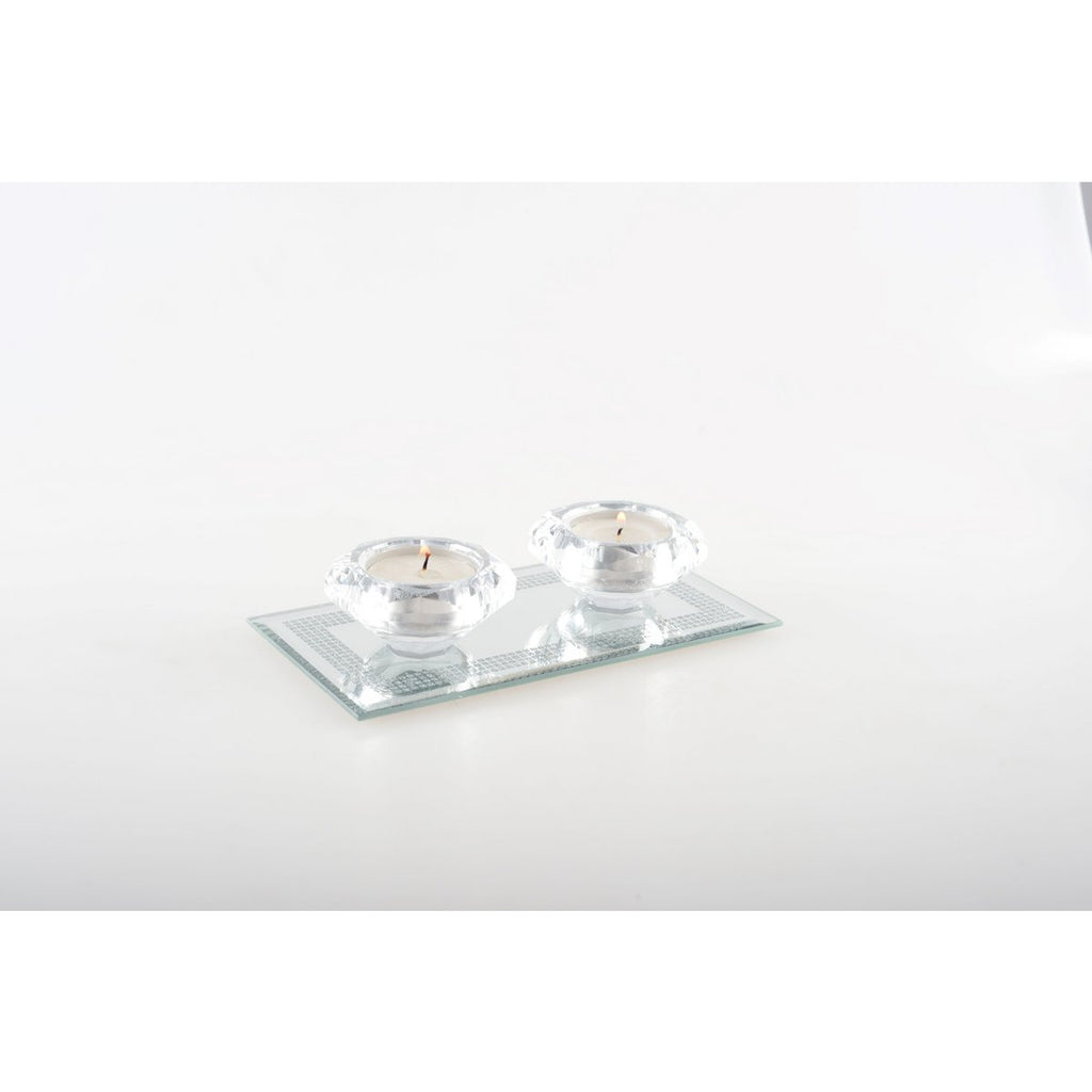 Double Crystal Candlesticks Silver Mirror