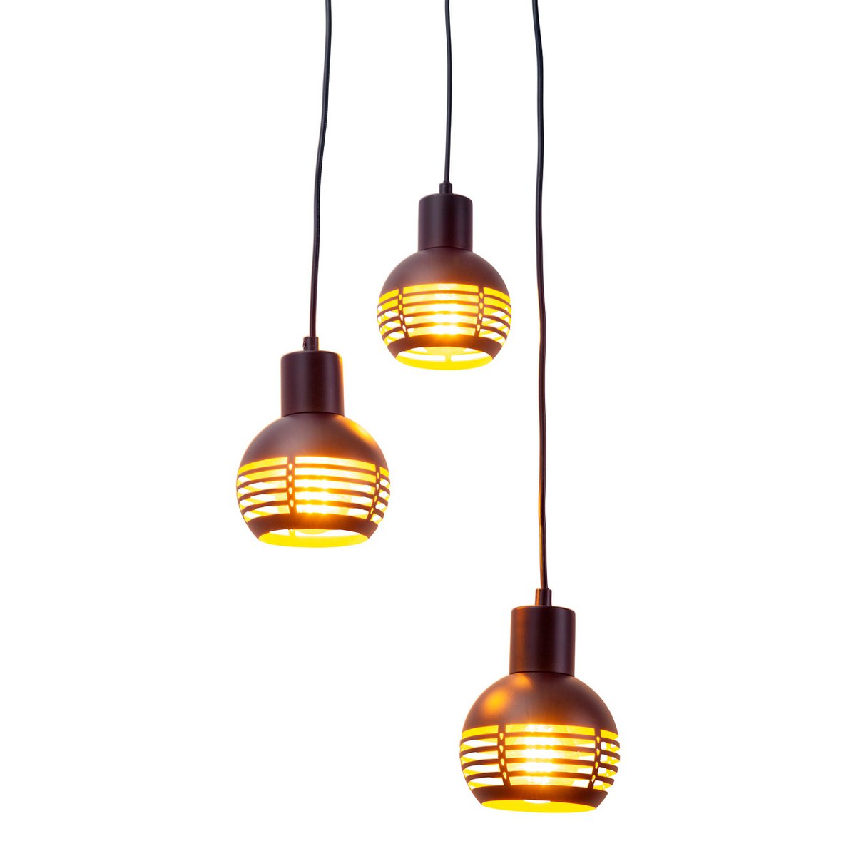 3-zits hanglamp "Casco" hangende lamp gemaakt van metaal in zwart en goud, met E27-versies. Stijlvolle verlichting voor woonkamer, eetkamer of keuken.
