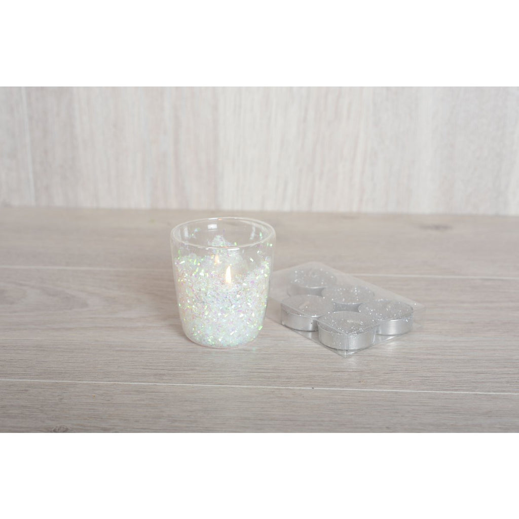 T-light zilveren glitterkaarsen set van 6