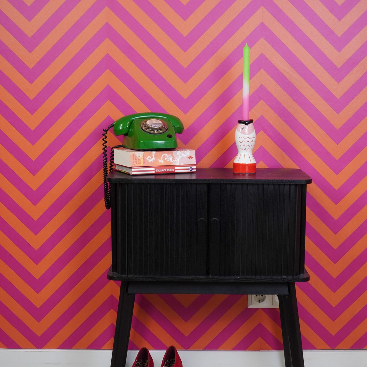 Kandelaar Vis - Rood/Wit/Roze - 7x7x16,5 cm Housevitamin