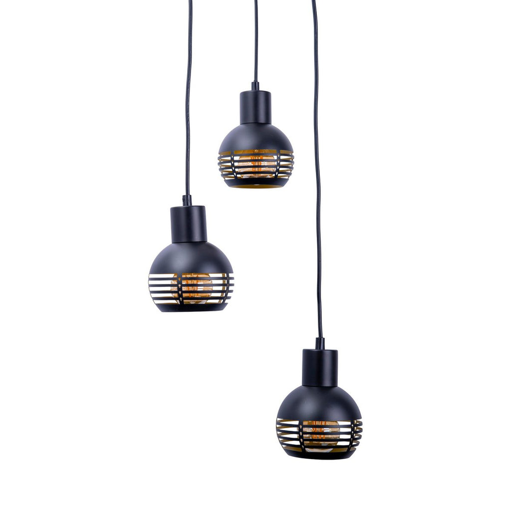3-zits hanglamp "Casco" hangende lamp gemaakt van metaal in zwart en goud, met E27-versies. Stijlvolle verlichting voor woonkamer, eetkamer of keuken.