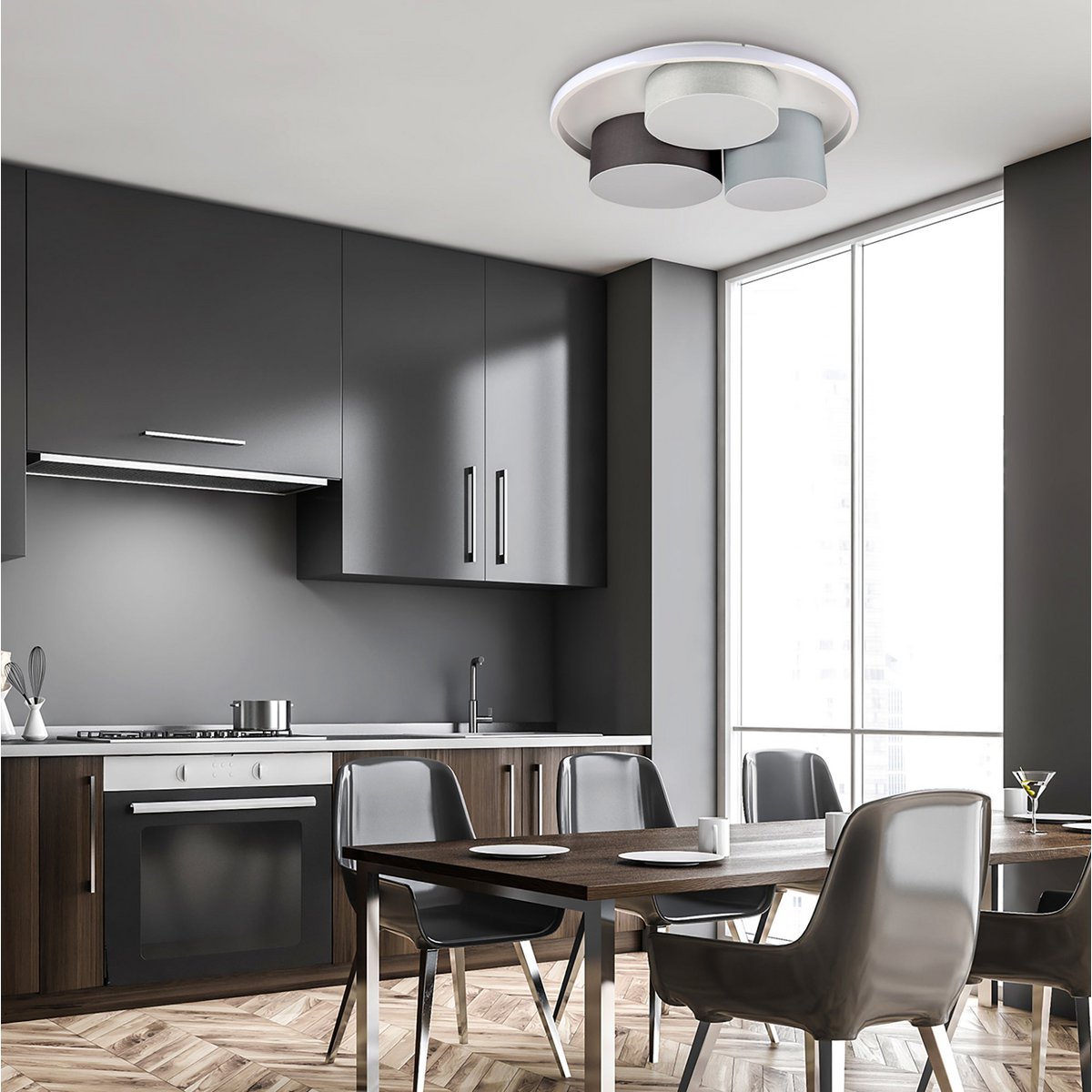 3-geleide plafondlicht Eppan Ø 56 cm grijs