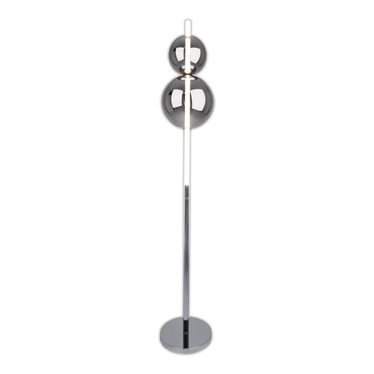 LED -vloerlamp "Nova" vloerlamp met DIMMM -functie gemaakt van chroom -gekleurd metaal, plastic en rookglas, met stevig geïnstalleerde LED's, ca. 150 cm hoog