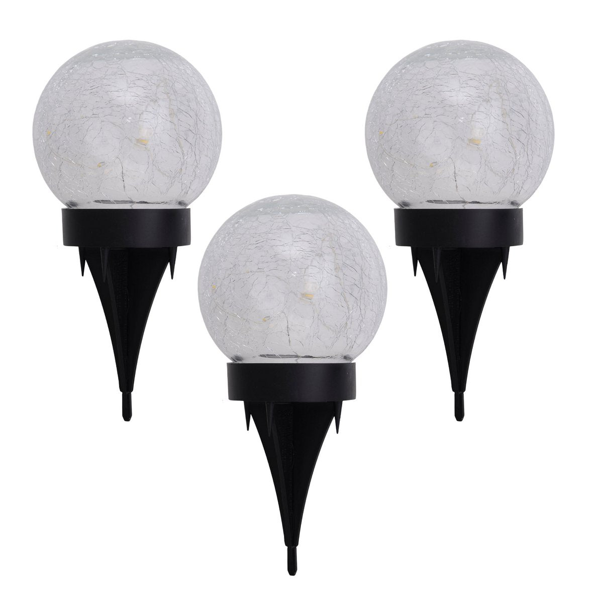 Näve Crackle Solar Tafellamp 3-Set Wit 12cm
