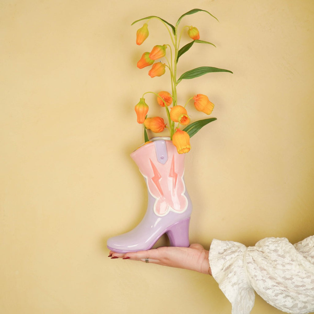 Keramische Boot Vase Roze/Lilac - 16,5x10,5x26,5 cm