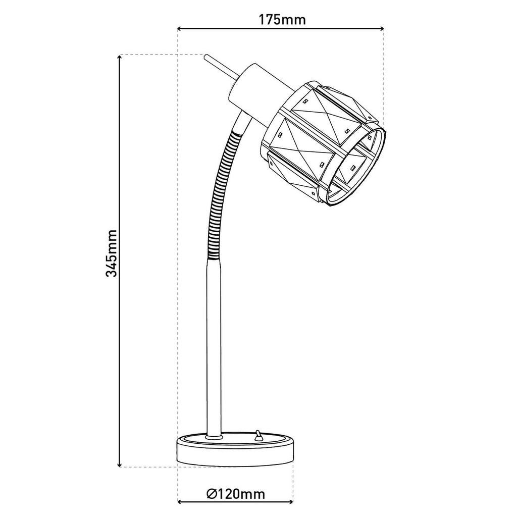 LED -tafellamp "Josefa", tafellamp gemaakt van metaal en glas in roestvrijstalen optica, met E14 -versie Filamentlamp inbegrepen, licht voor woonkamer, eetkamer, gang of gang 34,5 x 17,5 cm