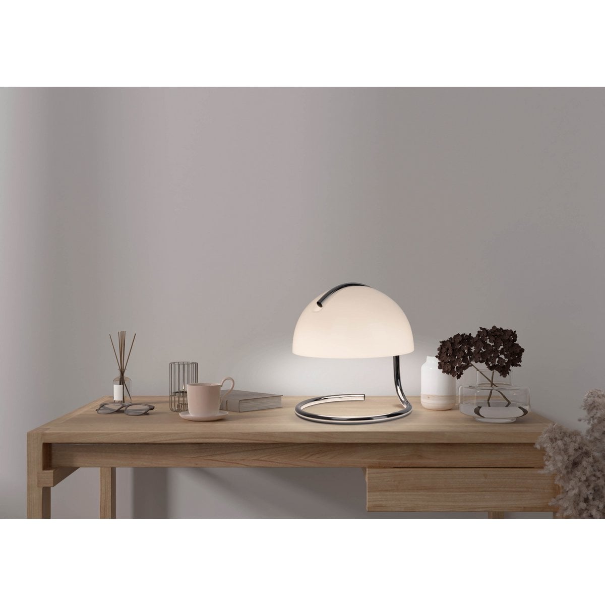 Tafellamp Burano wit Näve - 25cm metaal glas