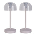 2 Set LED Battery Table Light "Gomba" voor buiten en binnen, gemaakt van metaal en plastic in wit, 18,5 cm hoog