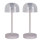 2 Set LED Battery Table Light "Gomba" voor buiten en binnen, gemaakt van metaal en plastic in wit, 18,5 cm hoog