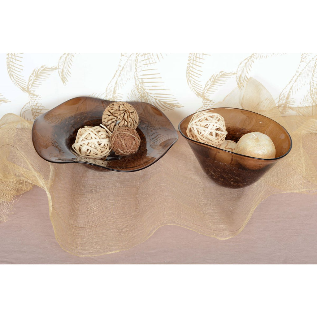 Bruine glazen decoratieve schaal 29x21cm