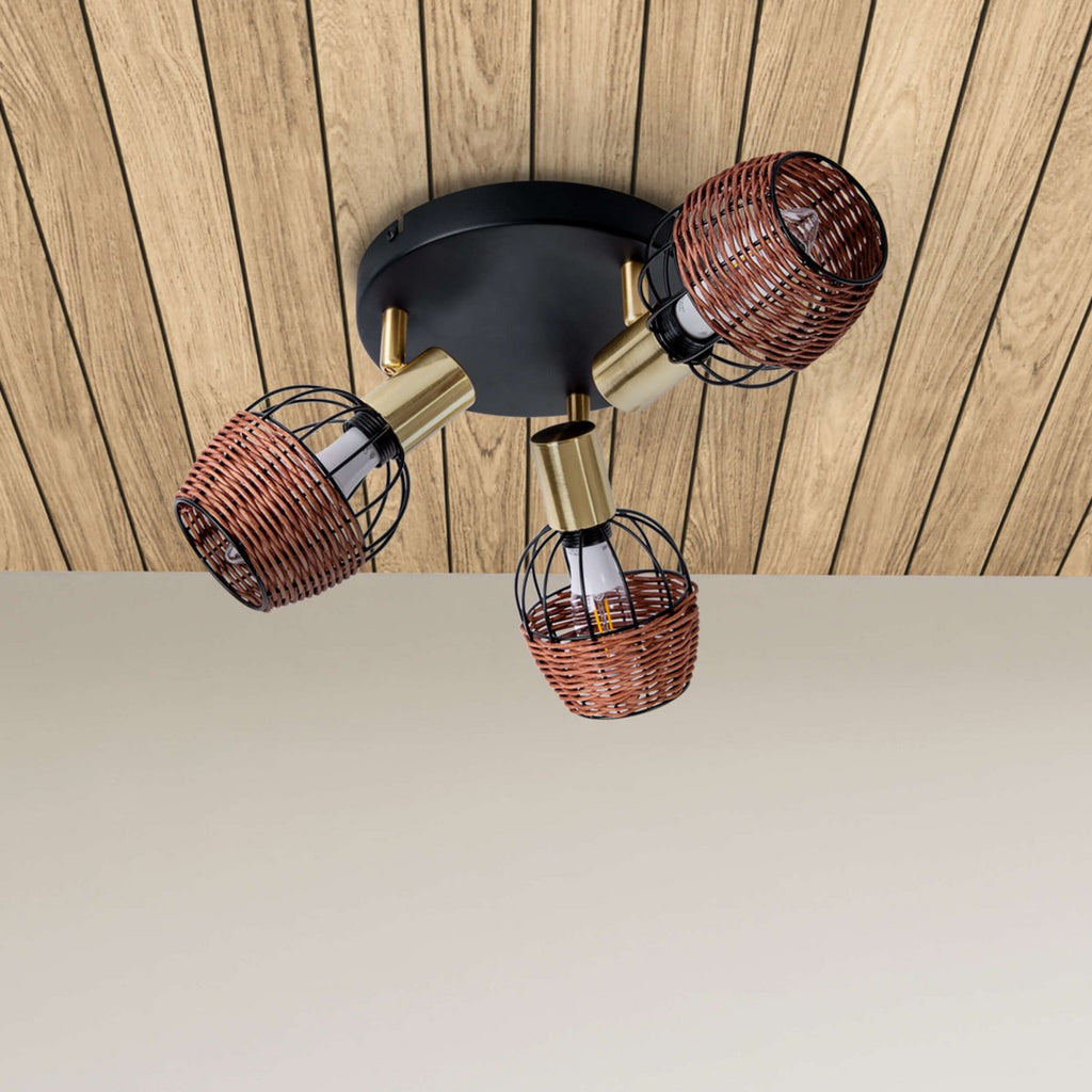Näve Corbis Plafondlamp 3-vlam Zwart-Goud 38cm