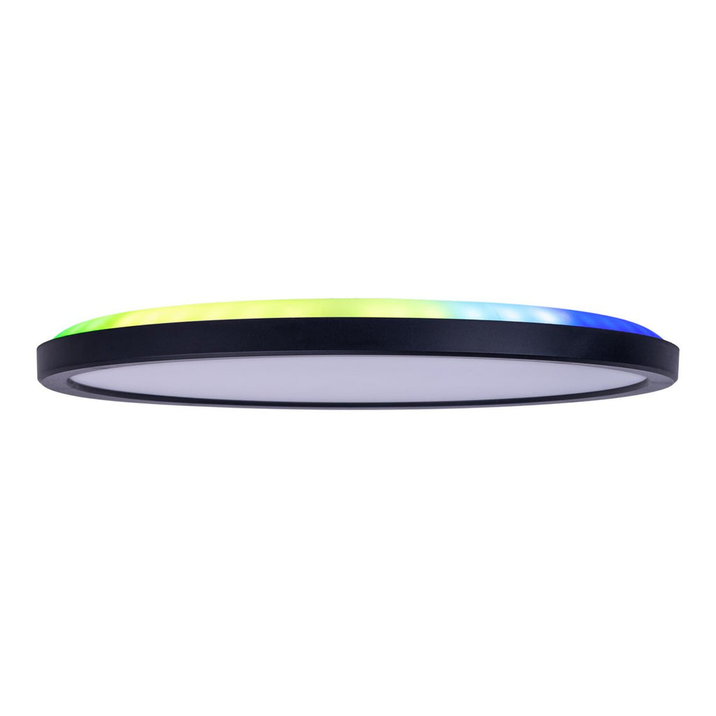 Het LED-plafondlicht "Carlo" met RGB-backlight, Ø van 29,3 cm, klassiekmoderne plafondlicht gemaakt van zwart/wit plastic met veel functies, b.v.