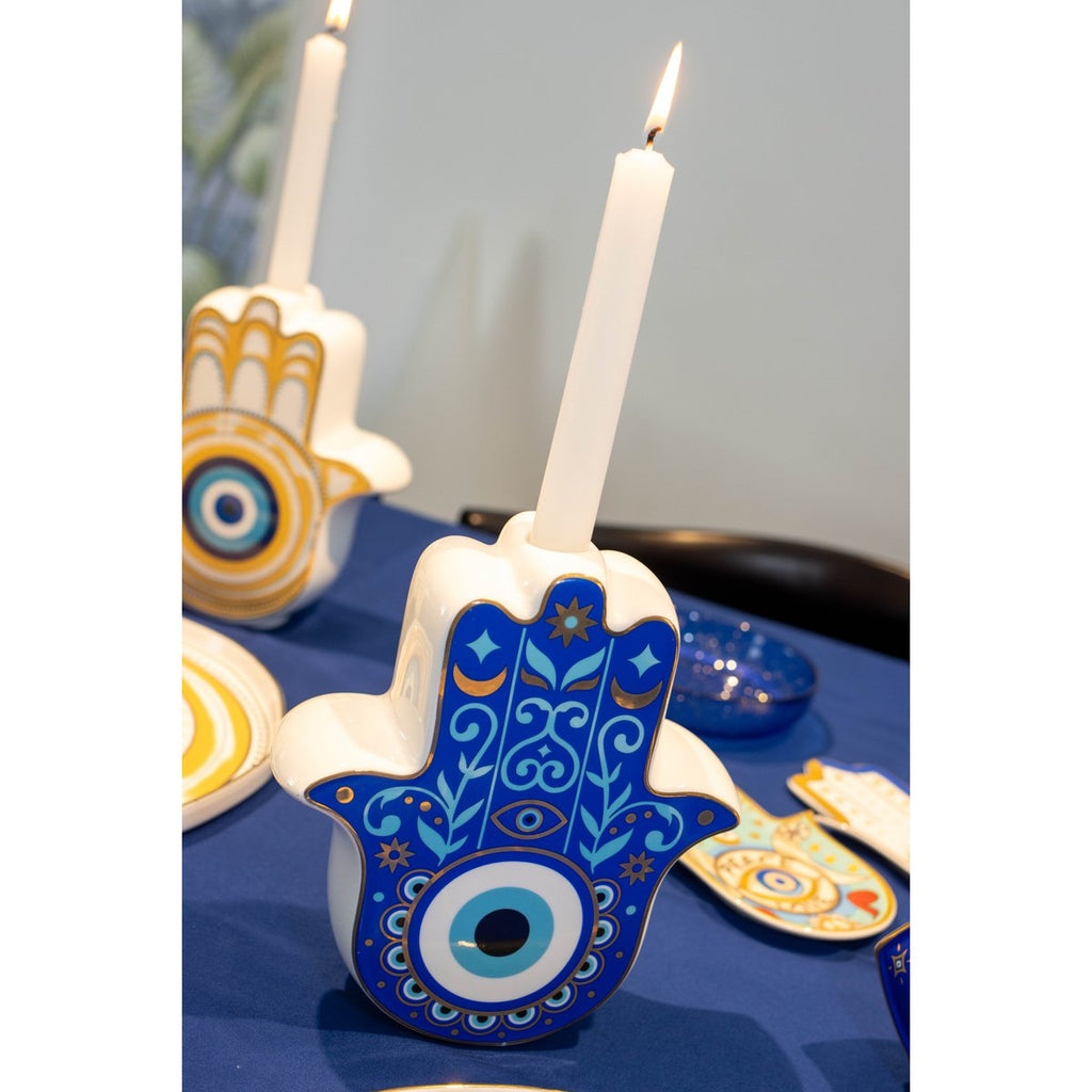 Keramische kandelaar blauw 17,5x6,2x20cm