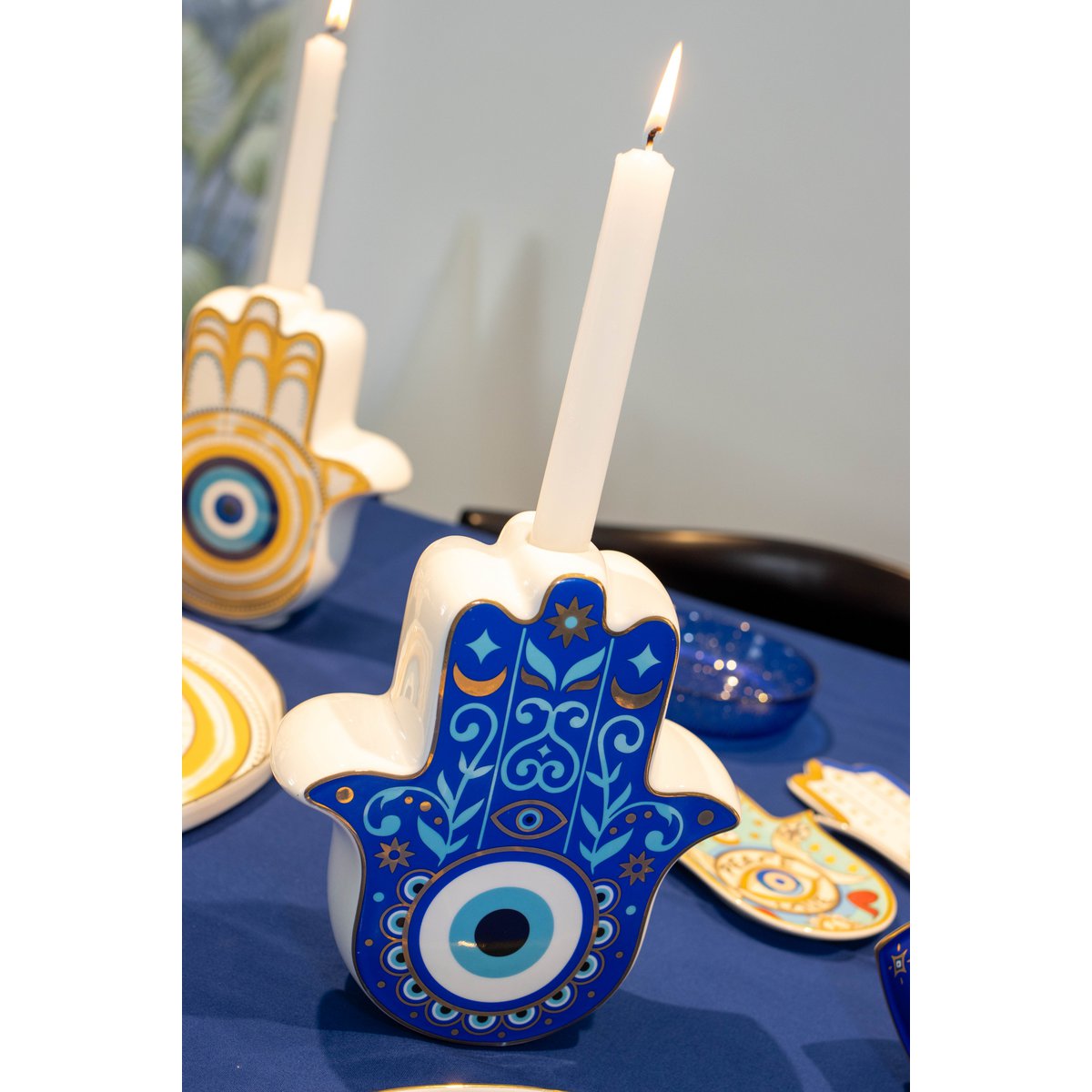 Keramische kandelaar blauw 17,5x6,2x20cm