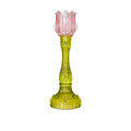 Lichtroze en groene Capri kaarsenhouder 29cm - AULICA