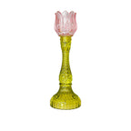 Lichtroze en groene Capri kaarsenhouder 29cm - AULICA