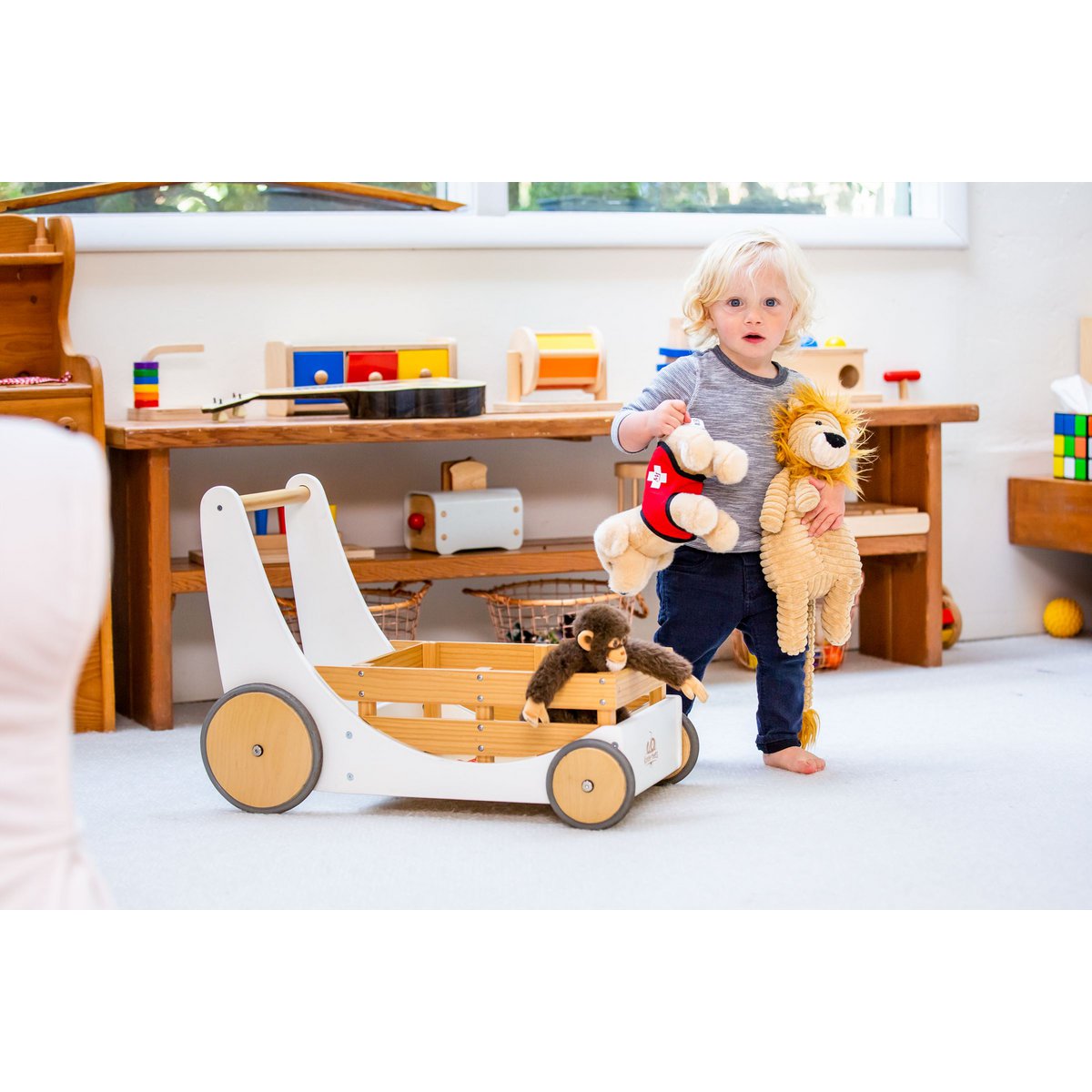 Kinderfeets 2-in-1 houten opbergkar & loopwagen - Wit