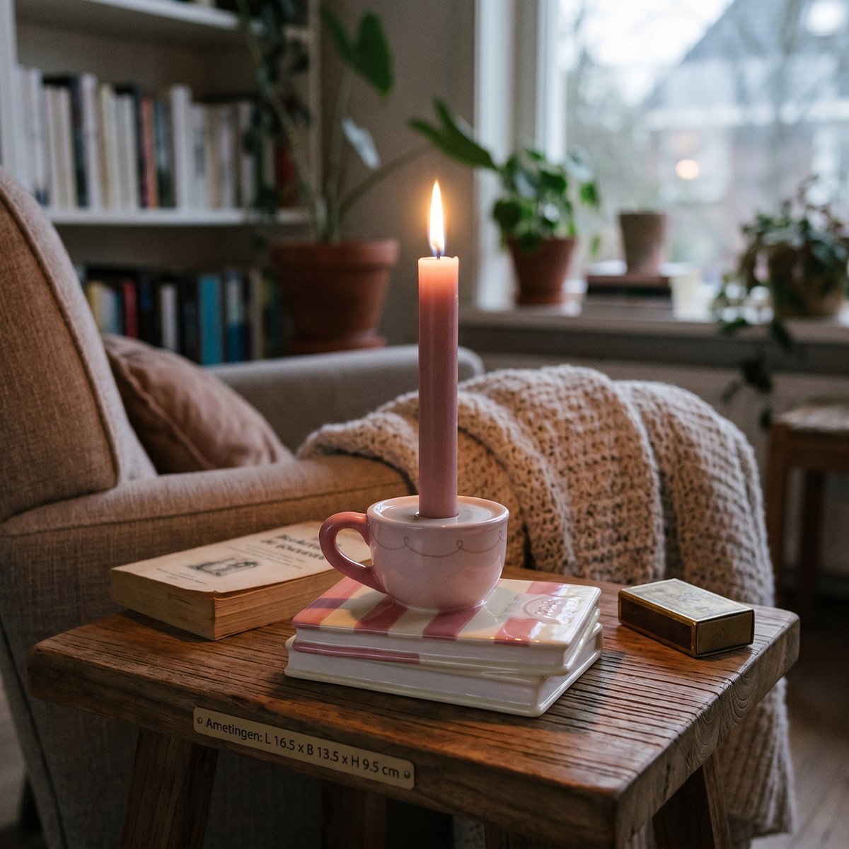 Housevitamin Kaarshouder Kopje op Boeken - Geel/Roze Dolomiet