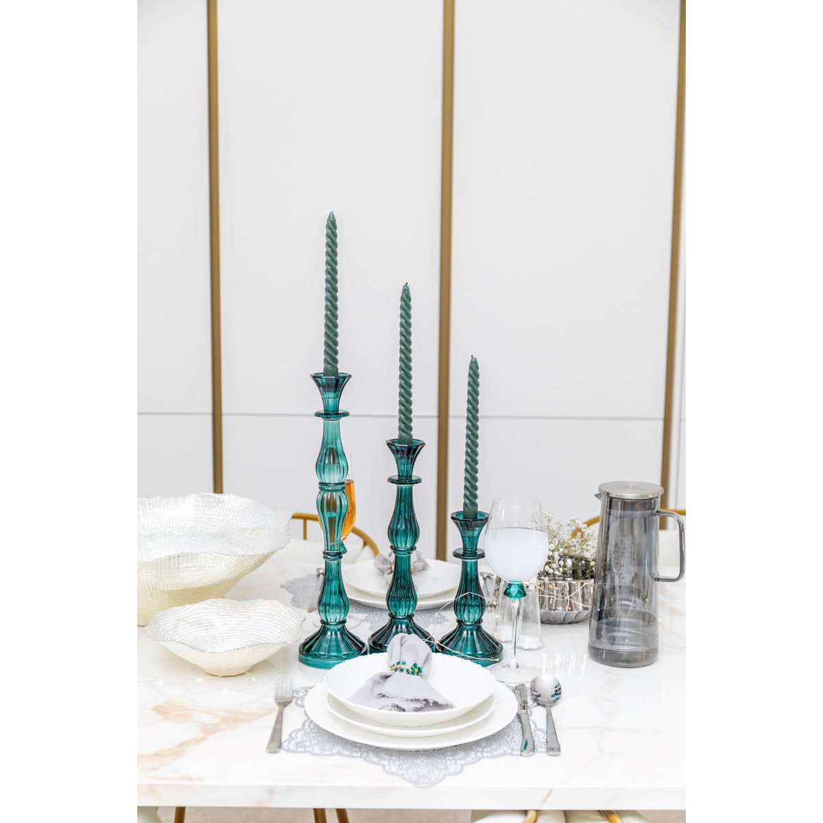 Grote turquoise kandelaar H41cm - Aulica