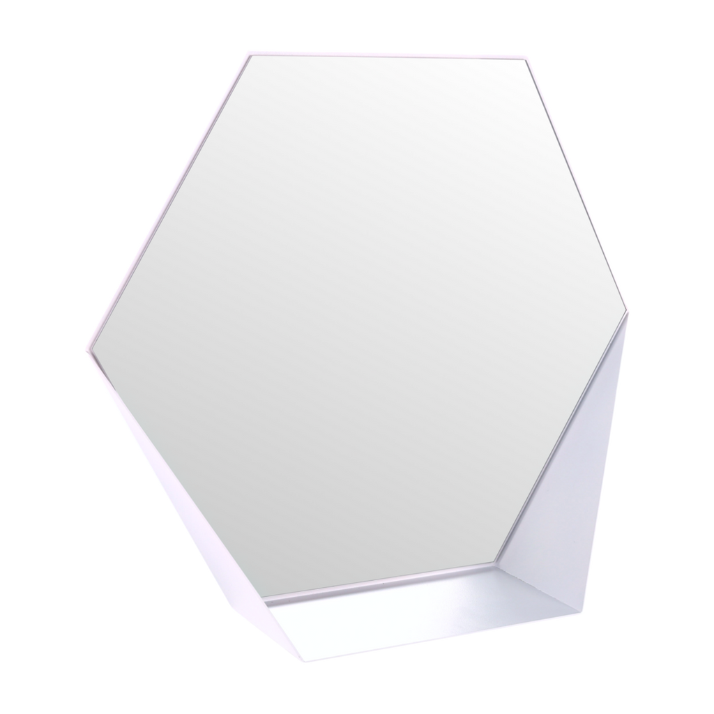 Gorillz Hive Hexagon Wandspiegel - 60x52 cm - Industrieel Wit met Opbergplank