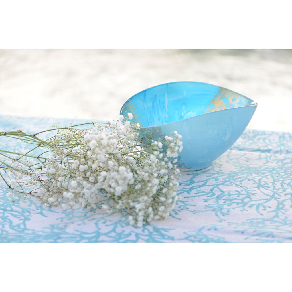 Blauwe & gouden ovale coupe 26,5x14,3x11,5cm