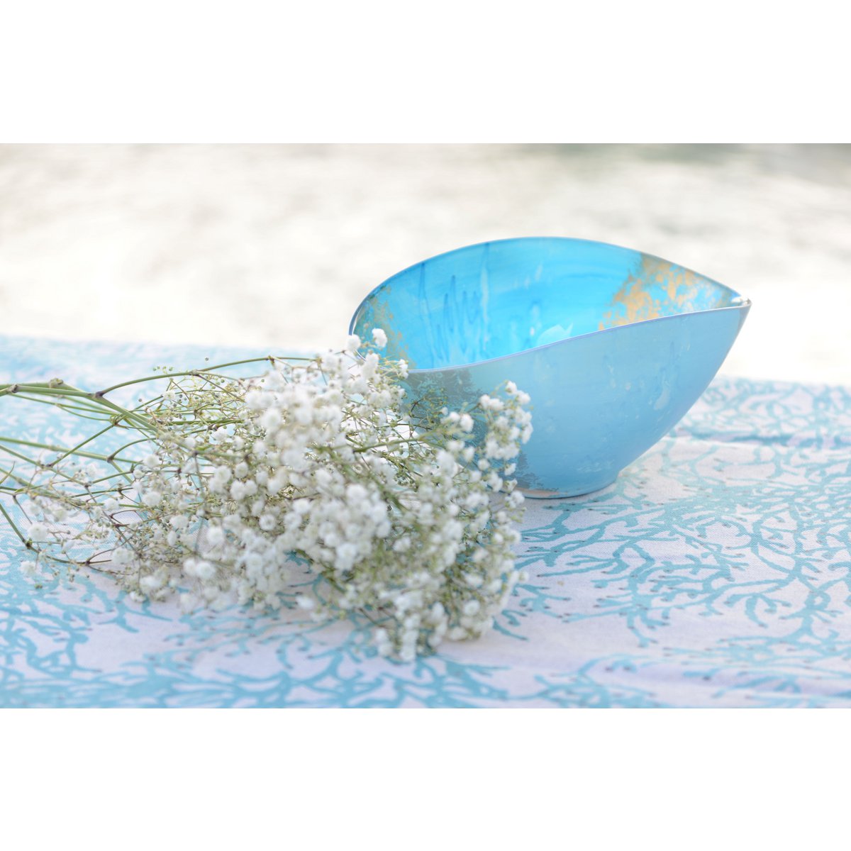 Blauwe & gouden ovale coupe 26,5x14,3x11,5cm