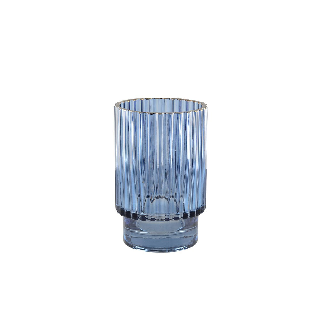 Ronde blauwe vaas Gilded Edge, 15 cm hoog, gouden rand