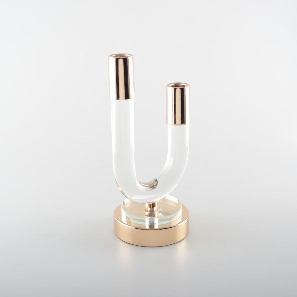 Transparante glazen kaarsenhouder goud 12x10x24cm - AULICA