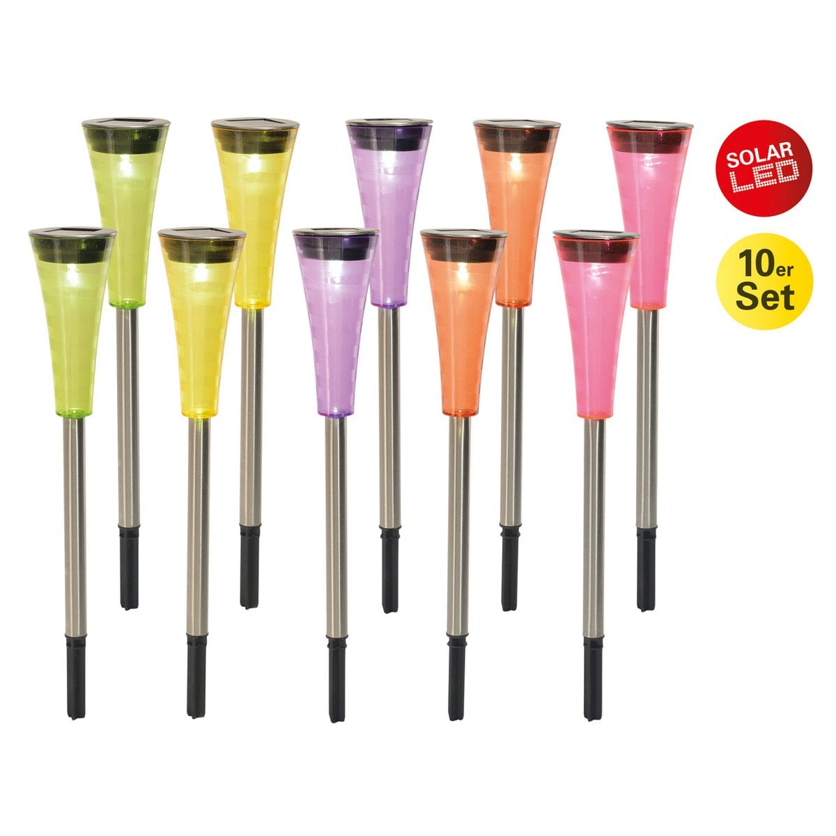 10-delige set LED Solar Tuinspiesen – Multicolor verlichting