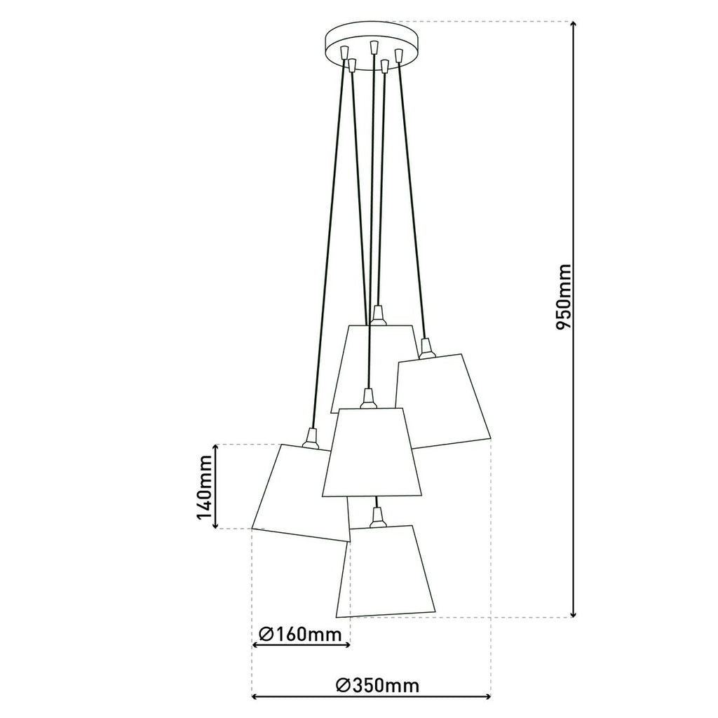 Textiel hanger lamp "boho", jong wonen, hangende lamp met 5 textiel parasols in beige en bruin, met E14 -aansluiting, voor eetkamer, woonkamer, gang of kantoor, 95 cm hoog