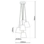 Textiel hanger lamp "boho", jong wonen, hangende lamp met 5 textiel parasols in beige en bruin, met E14 -aansluiting, voor eetkamer, woonkamer, gang of kantoor, 95 cm hoog