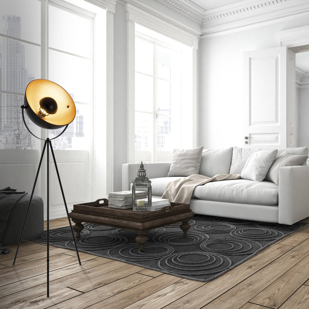 Näve Bernice Staande Lamp - Zwart/Goud 153cm