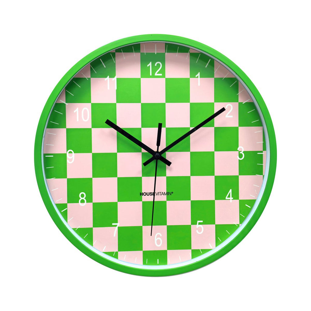 Housevitamin Wandklok Blokpatroon Groen/Roze 34cm