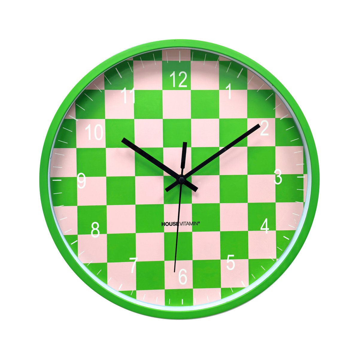 Housevitamin Wandklok Blokpatroon Groen/Roze 34cm