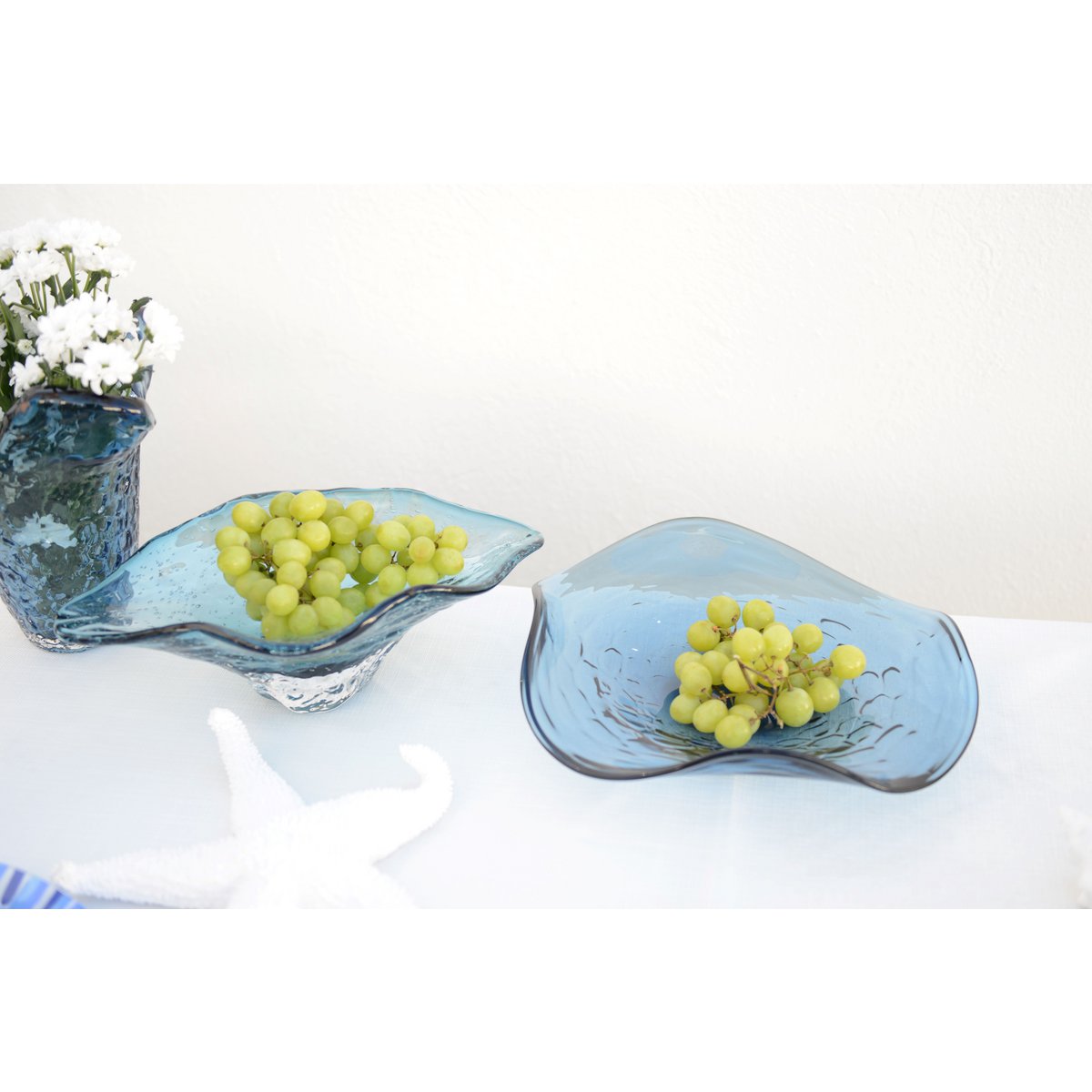 Blauw glas decoratieve schaal 33x18cm
