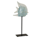 Decoratief blauwe glazen vis op metalen voet