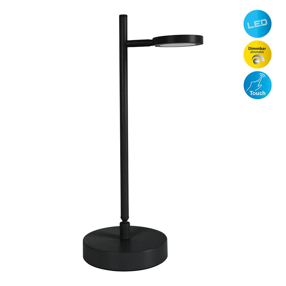 LED draadloze tafellicht "Lupa", 45 cm hoog, gemaakt van geverfd aluminium (zwart) en wit plastic, LED geïntegreerde, dimbare, aanraaksensor.