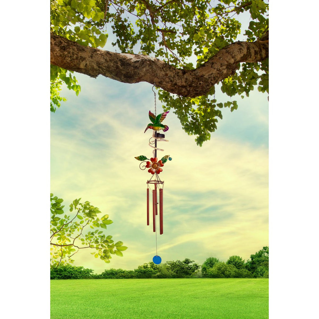 LED Solar Light / Wind Chime "Colibri", voor buiten, metaal en plastic, kleurrijk, met geïntegreerde LED