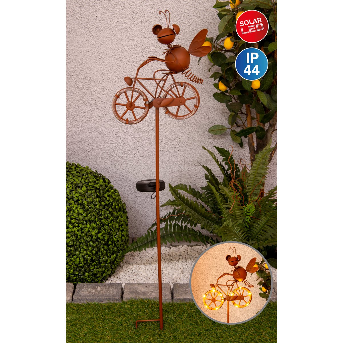 LED Solar Earth Skeer Skeer Brown H: 88cm, voor buiten, metaal en plastic aarde spies in bruin, met geïntegreerde LED