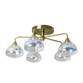 LED-plafondlamp 5-flame "varna", plafondlamp gemaakt van messing gekleurd metaal en irisglas, met stevig geïnstalleerde LED's, 50 cm diameter, stijlvolle verlichting voor woonkamer, eetkamer of gang