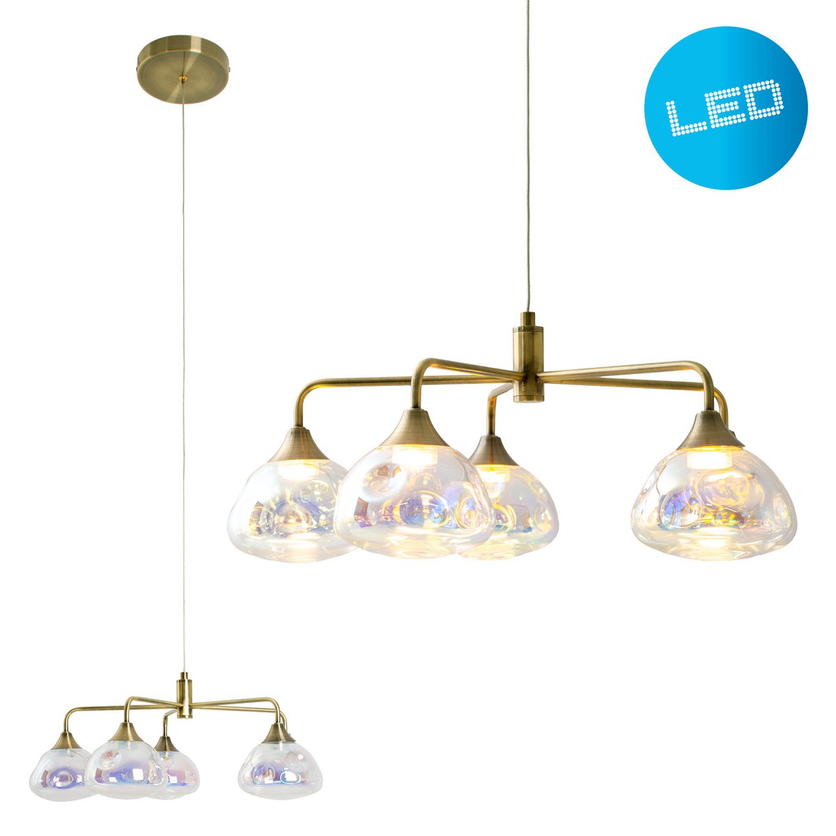 Näve Varna LED-Hanglamp 5-Flamm 50cm Messing