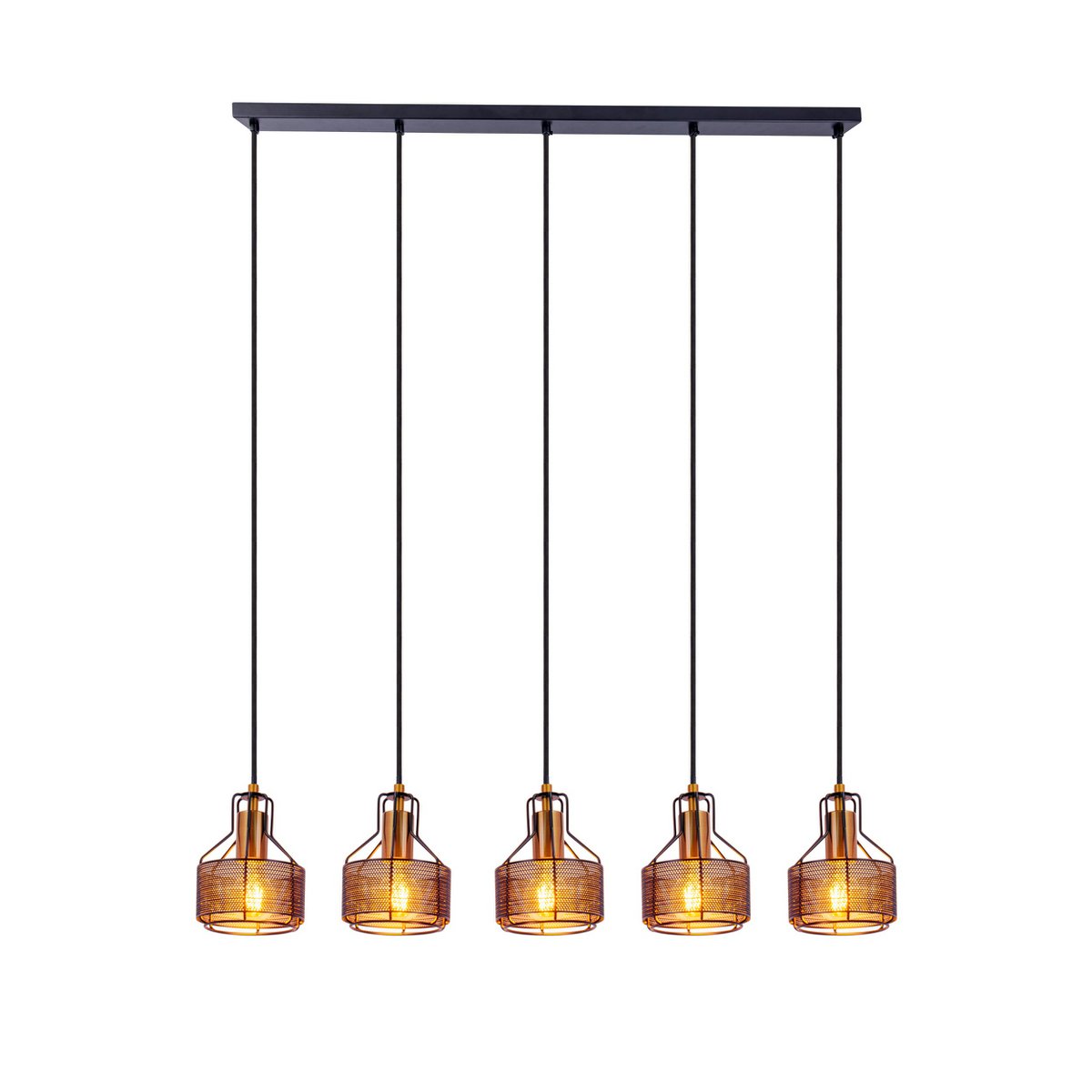 Näve Foro 5-Lichts Hanglamp - Zwart/Goud 96cm