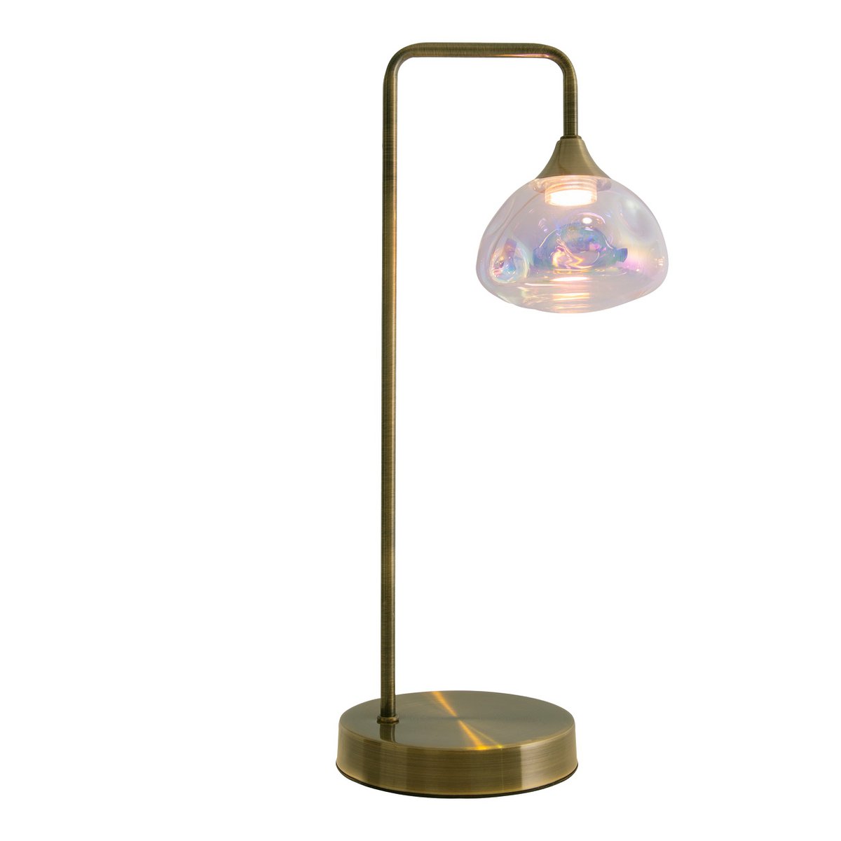 LED -tafellamp "Varna", tafellamp gemaakt van messing -gekleurd metaal en iriserend glas, stevig ingebouwd -in LED's, 45 cm hoog, stijlvolle verlichting voor woonkamer, eetkamer of gang