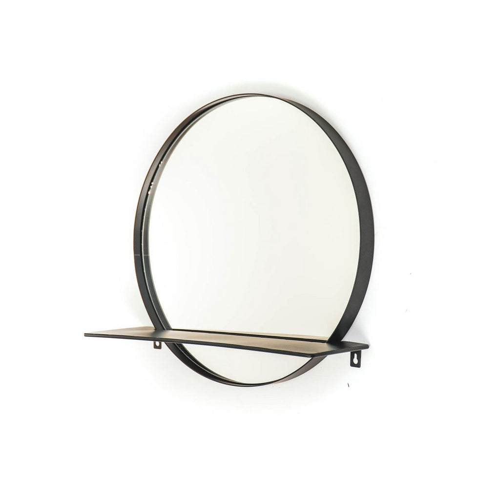 Spiegel - Rond - Metalen - Plank - Zwart - Ø40cm