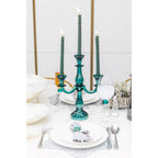 3 LICHTE TURQUOISE KANDELAARS H35CM