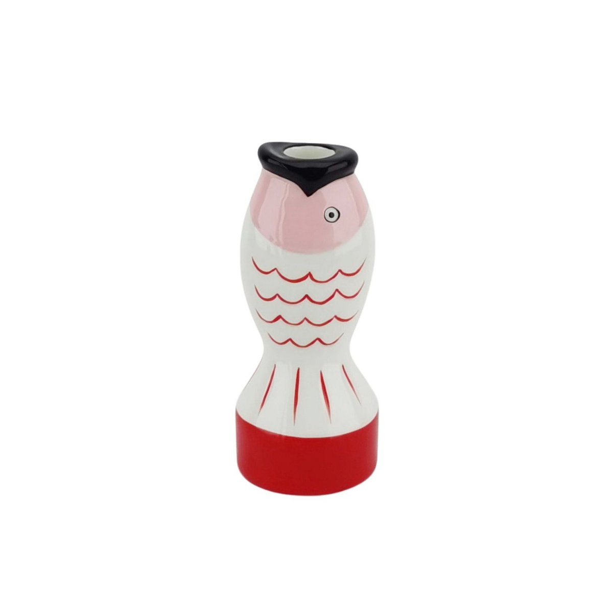 Kandelaar Vis - Rood/Wit/Roze - 7x7x16,5 cm Housevitamin