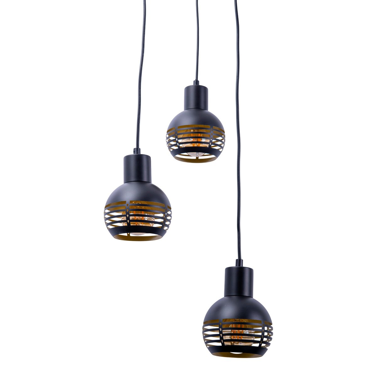 3-zits hanglamp "Casco" hangende lamp gemaakt van metaal in zwart en goud, met E27-versies. Stijlvolle verlichting voor woonkamer, eetkamer of keuken.