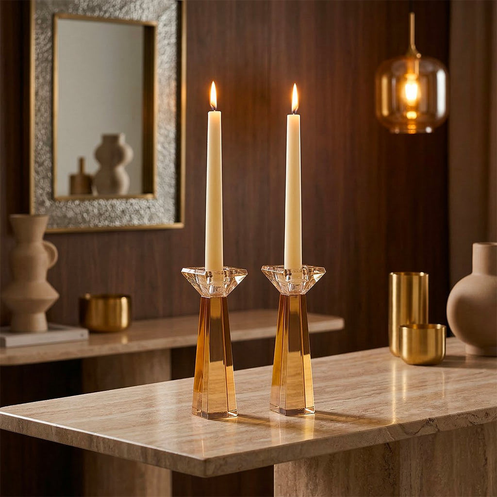 Amberkleurige kandelaars h16cm set 2 - AULICA